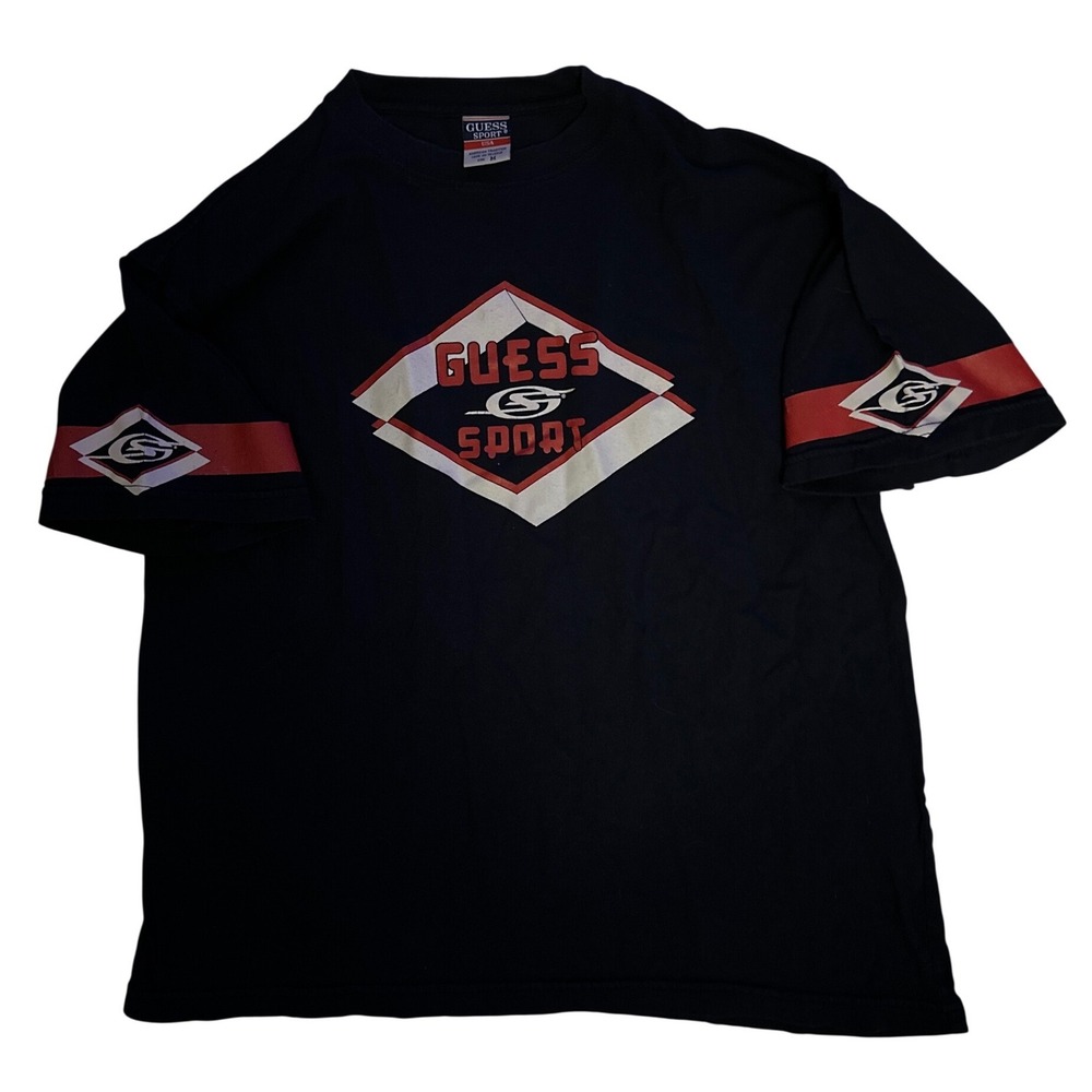 Vintage Guess Sport USA T Shirt Mens Medium Black Graphic 90s Streetwear Tee